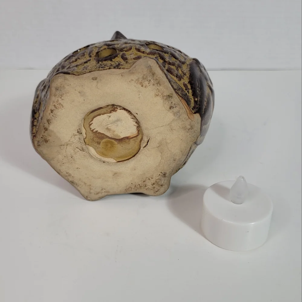 Vintage Ceramic Owl Lantern Tealight Candleholder w Loop for Hanging 1970s